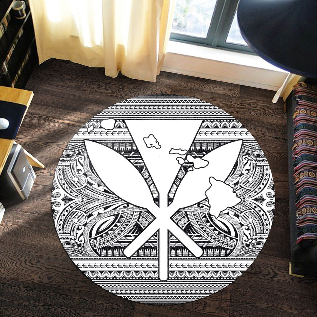Hawaiian Kanaka Polynesian Tribal Round Carpet Reggae Color White AH - Polynesian Pride