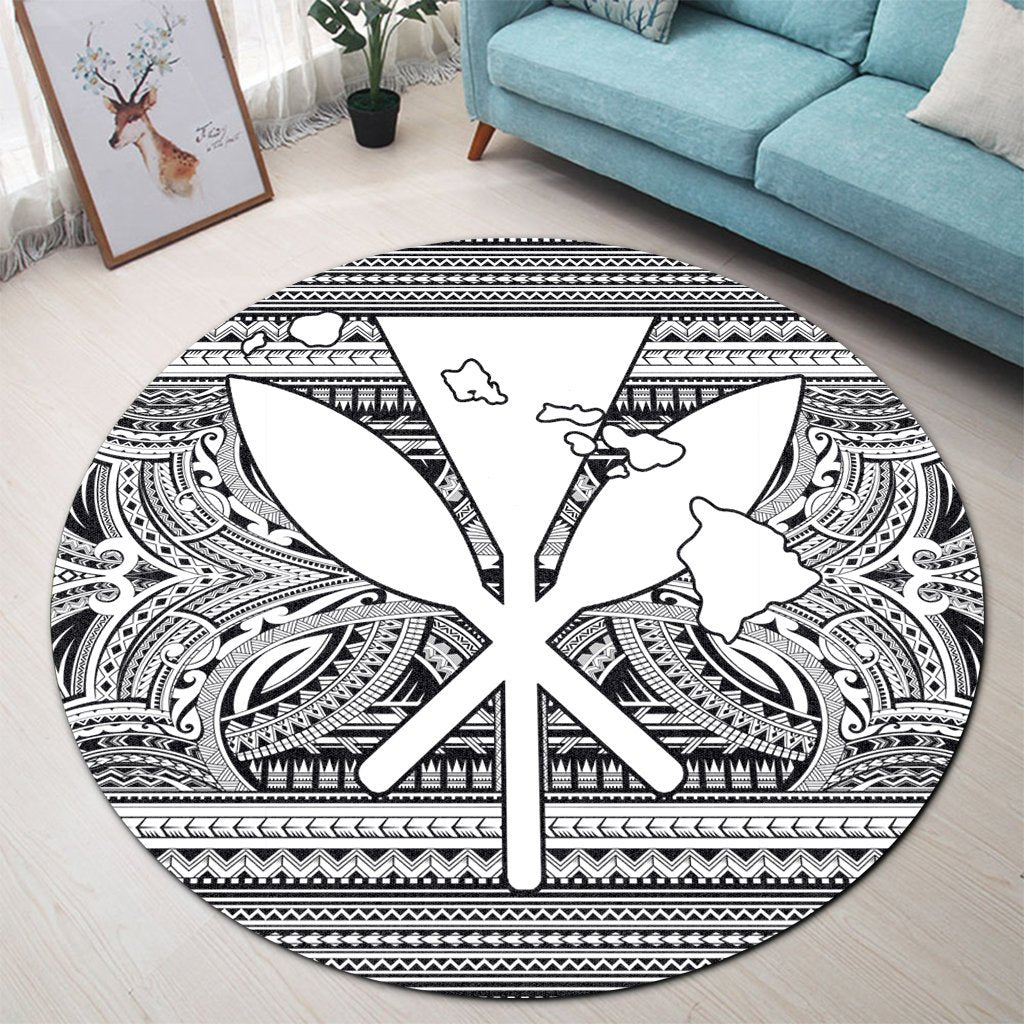 Hawaiian Kanaka Polynesian Tribal Round Carpet Reggae Color White AH - Polynesian Pride
