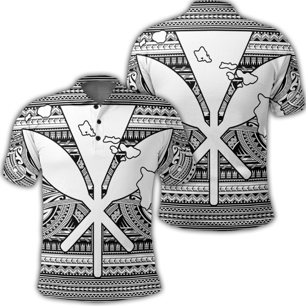Hawaiian Kanaka Polynesian Tribal Polo Shirt Reggae Color White Unisex Black - Polynesian Pride