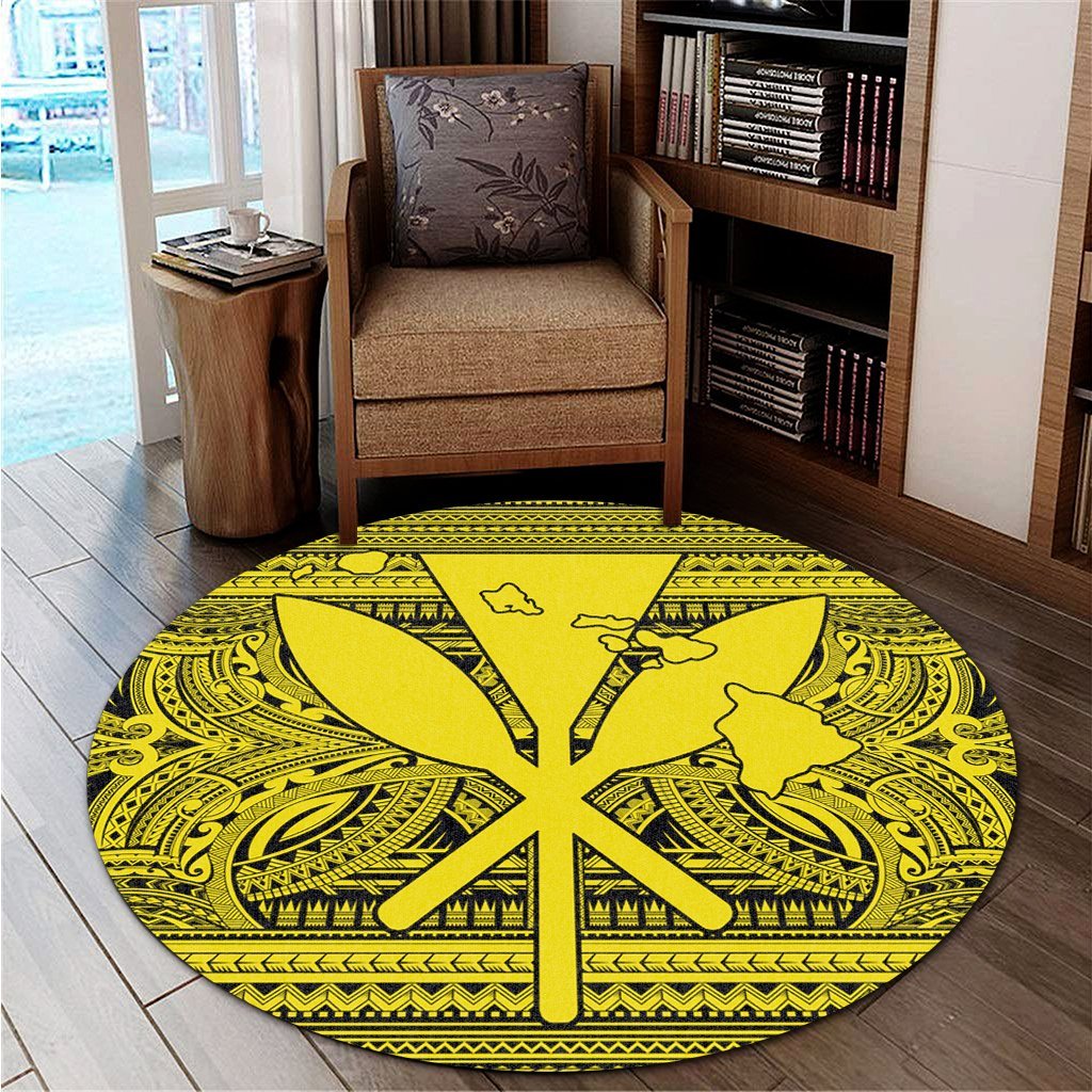 Hawaiian Kanaka Polynesian Tribal Round Carpet Reggae Color Yellow AH - Polynesian Pride
