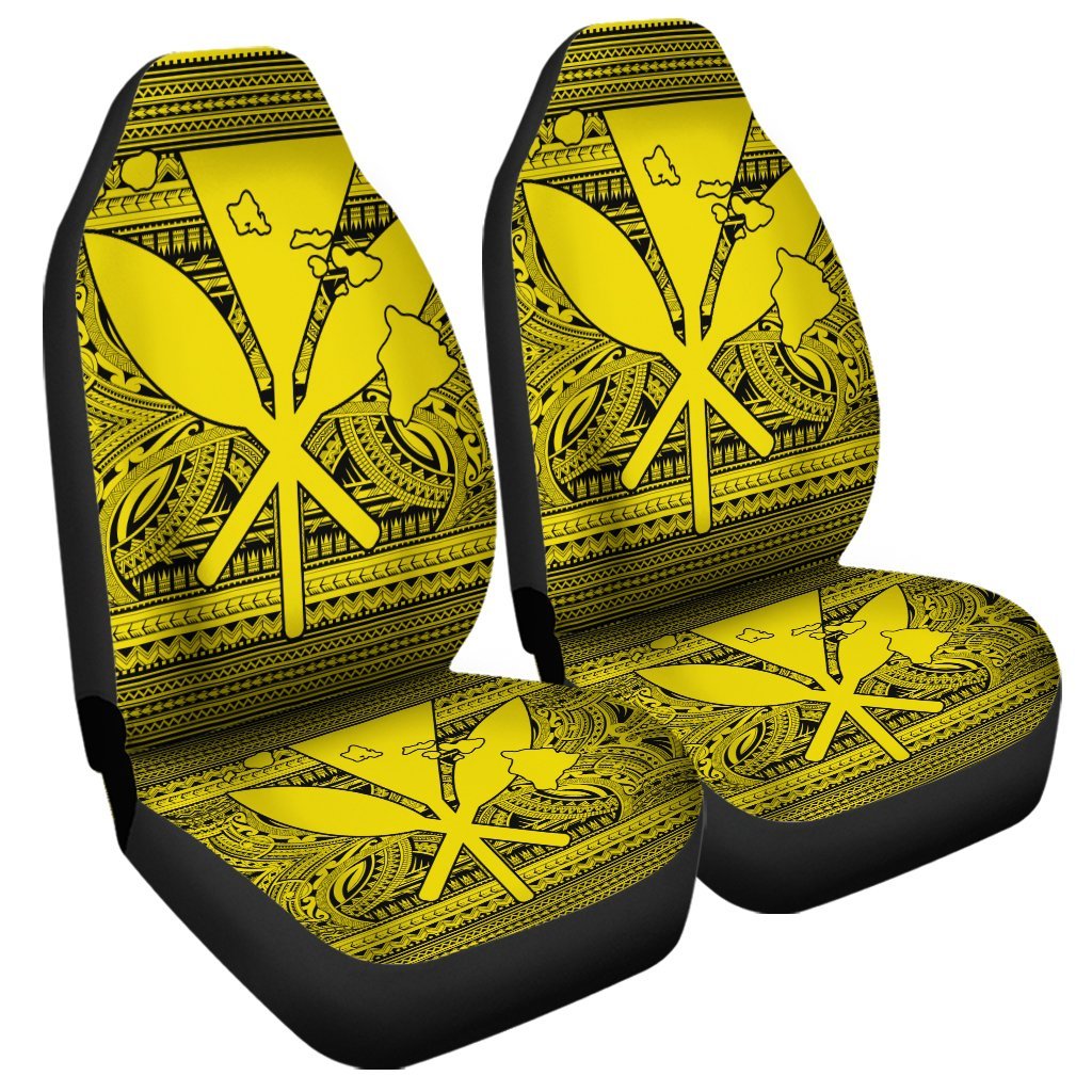 Hawaiian Kanaka Polynesian Tribal Car Seat Covers Reggae Color Yellow AH Universal Fit Black - Polynesian Pride
