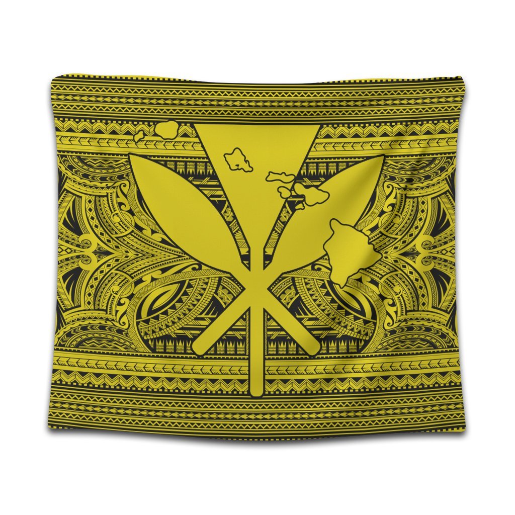 Hawaiian Kanaka Polynesian Tribal Tapestry Reggae Color Yellow AH Wall Tapestry Black - Polynesian Pride