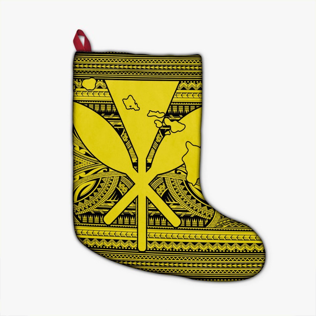 Hawaiian Kanaka Polynesian Tribal Christmas Stocking Reggae Color Yellow AH Christmas Stocking 26 X 42 cm Black - Polynesian Pride