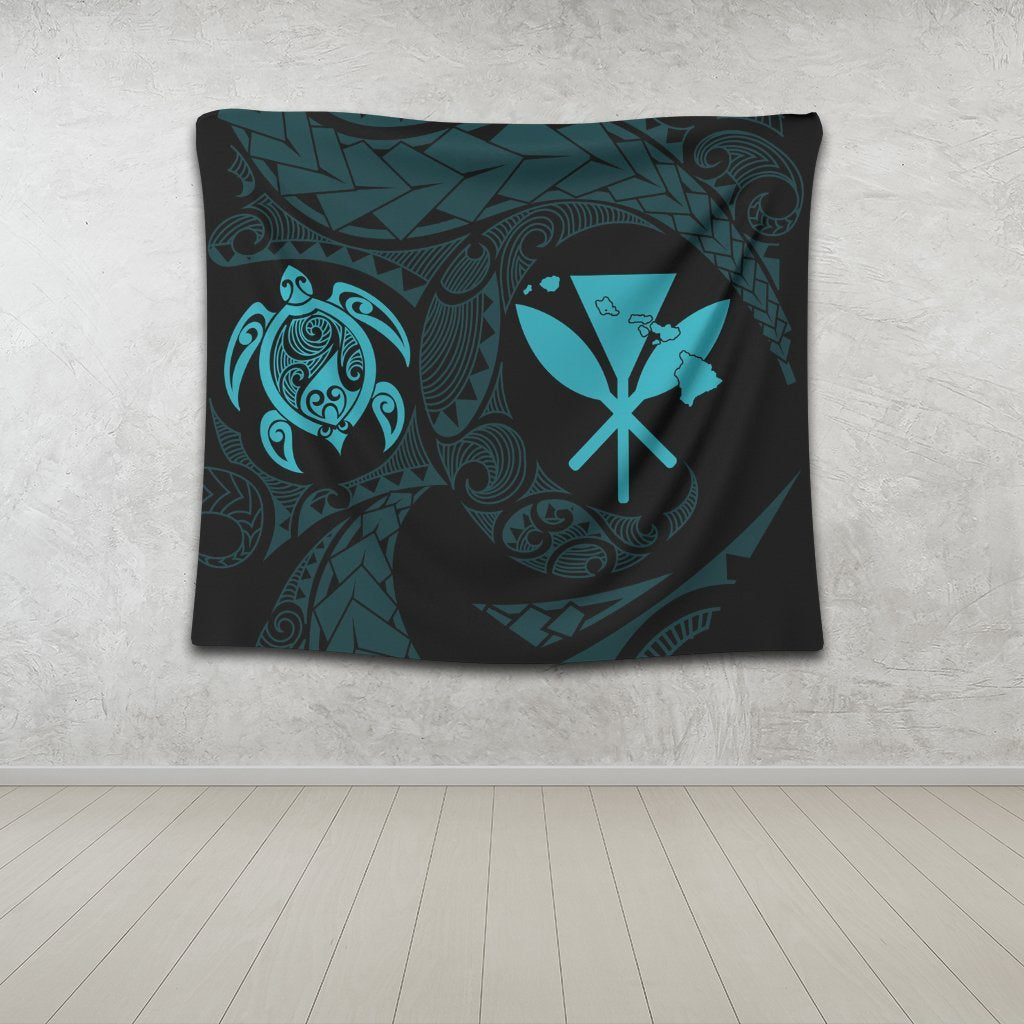 Hawaiian Kanaka Turtle Polynesian Tapestry Blue AH - Polynesian Pride