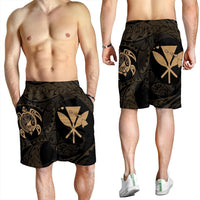 Hawaiian Kanaka Turtle Polynesian Men's Shorts Gold AH - Polynesian Pride