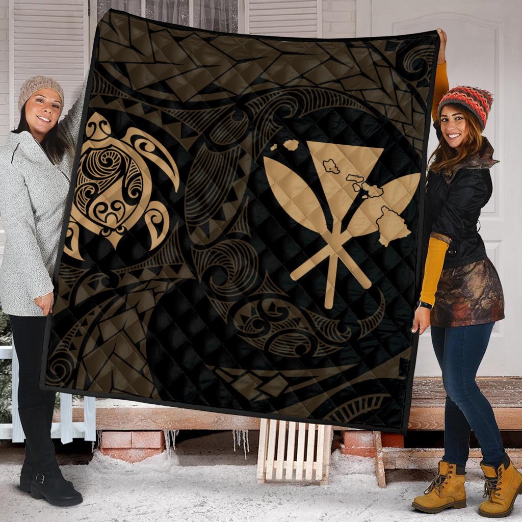 Hawaiian Kanaka Turtle Polynesian Premium Quilts Gold AH - Polynesian Pride