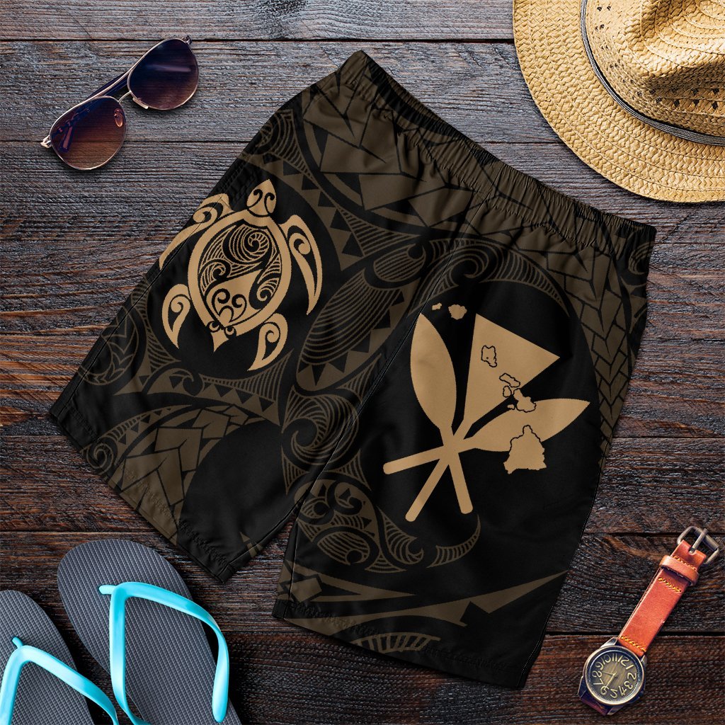 Hawaiian Kanaka Turtle Polynesian Men's Shorts Gold AH Art - Polynesian Pride