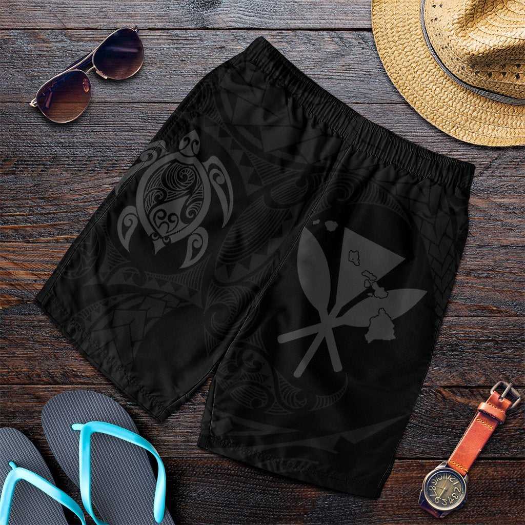 Hawaiian Kanaka Turtle Polynesian Men's Shorts Gray AH Art - Polynesian Pride