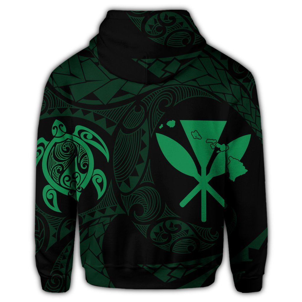 Hawaiian Kanaka Turtle Polynesian Zip Hoodie Green - Polynesian Pride