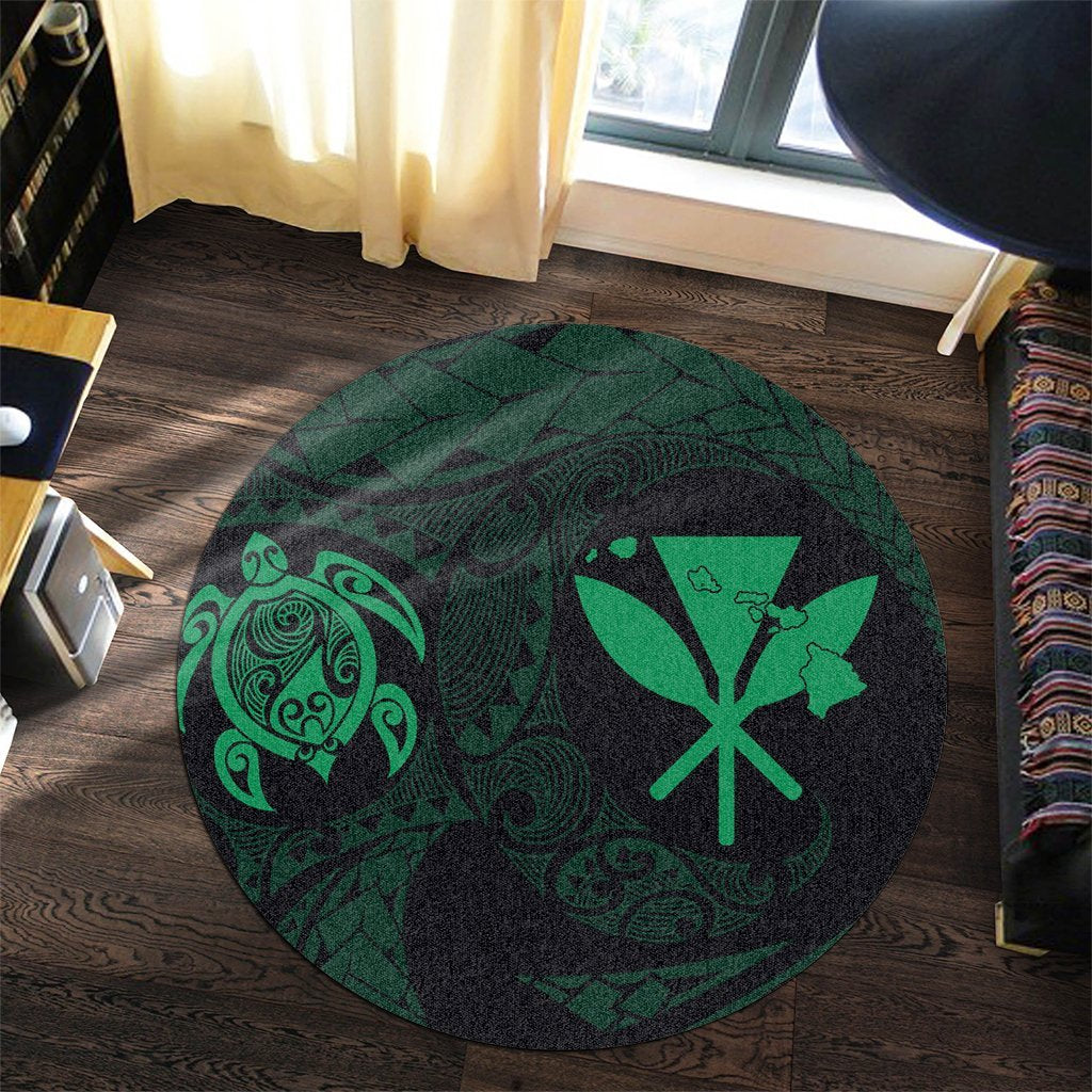 Hawaiian Kanaka Turtle Polynesian Round Carpet Green AH - Polynesian Pride