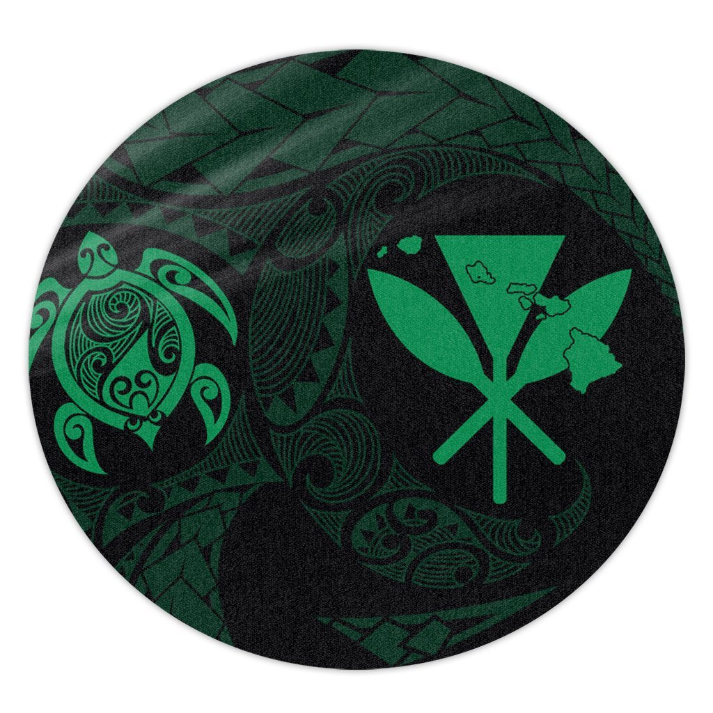 Hawaiian Kanaka Turtle Polynesian Round Carpet Green AH Round Carpet Luxurious Plush - Polynesian Pride