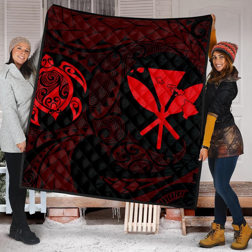 Hawaiian Kanaka Turtle Polynesian Premium Quilts Red AH - Polynesian Pride