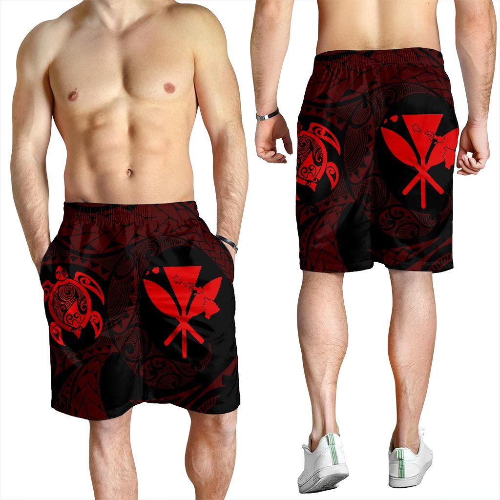 Hawaiian Kanaka Turtle Polynesian Men's Shorts Red AH - Polynesian Pride