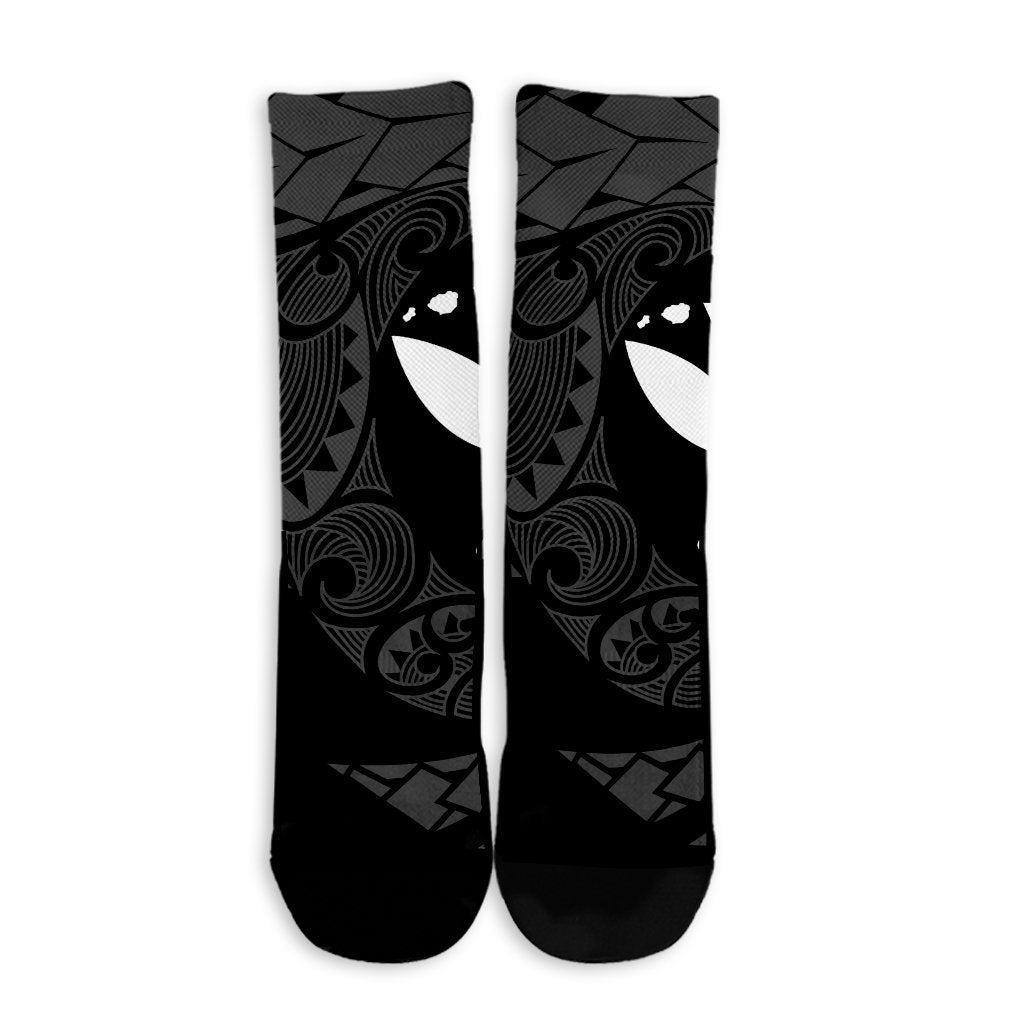 Hawaiian Kanaka Turtle Polynesian Crew Socks White AH - Polynesian Pride