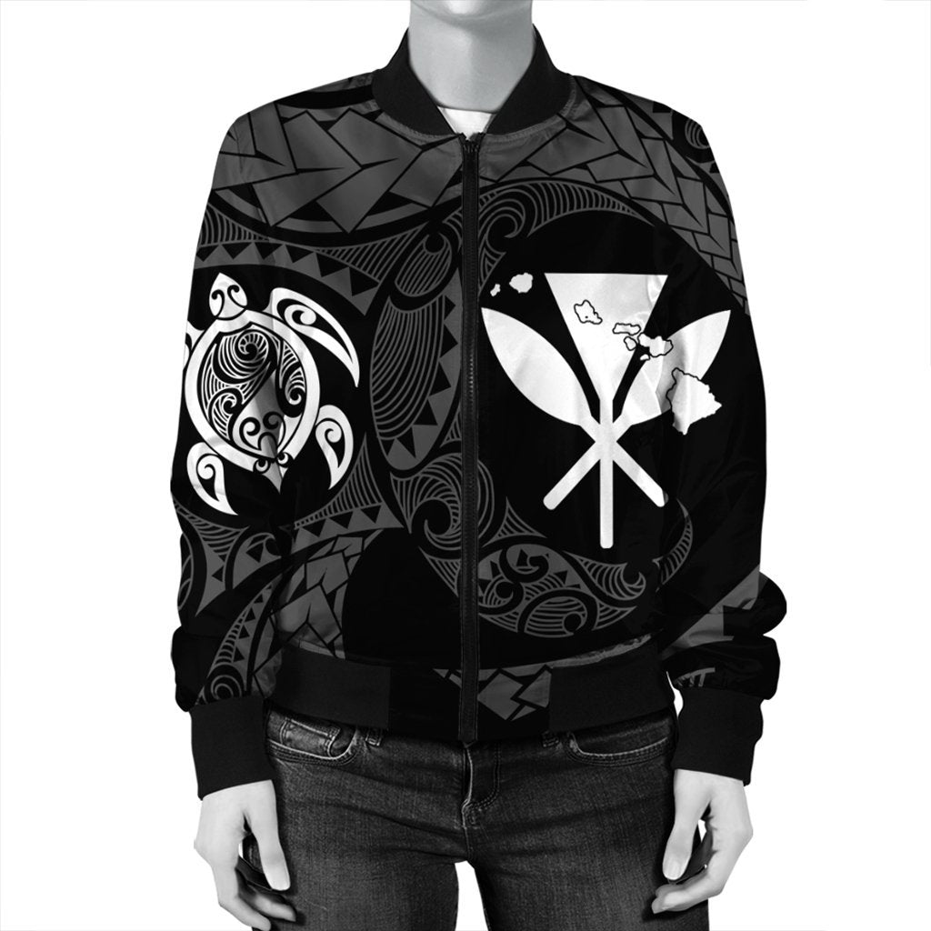 Hawaiian Kanaka Turtle Polynesian Bomber Jacket White AH - Polynesian Pride