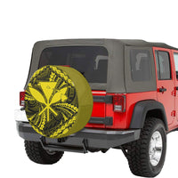 Hawaiian Kankaka Map Hibiscus Kanu Polynesian Yellow Spare Tire Cover AH - Polynesian Pride
