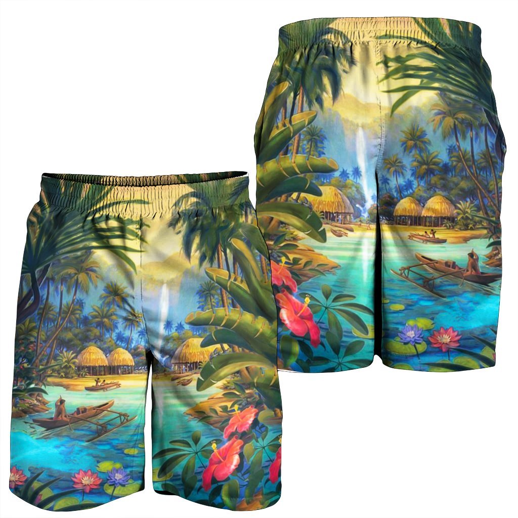 Hawaiian Living In Aboriginal Village Men's Shorts - AH - Polynesian Pride