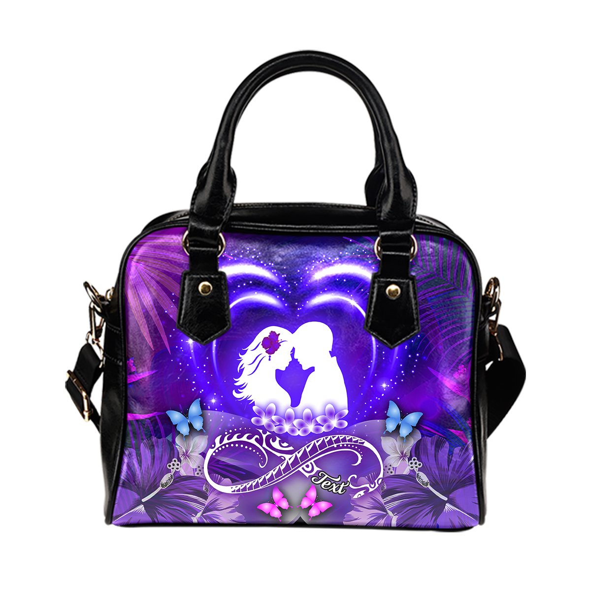(Personalized) Hawaiian Couple Hibiscus Valentine Shoulder Handbag - Bliss Style AH One Size Purple - Polynesian Pride