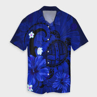 Hawaiian Map Big Turtle Hibiscus Plumeria Tribal Polynesian Hawaiian Shirt - Blue - AH Unisex Black - Polynesian Pride