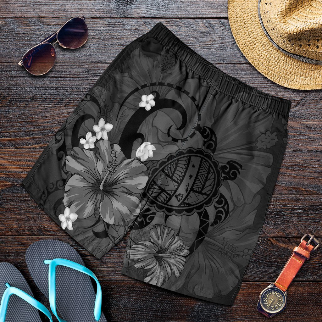 Hawaiian Map Big Turtle Hibiscus Plumeria Tribal Polynesian Men's Shorts - Gray - AH Art - Polynesian Pride