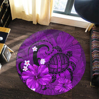 Hawaiian Map Big Turtle Hibiscus Plumeria Tribal Polynesian Round Carpet - Purple - AH - Polynesian Pride