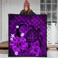 Hawaiian Map Big Turtle Hibiscus Plumeria Tribal Polynesian Premium Quilts - Purple - AH - Polynesian Pride