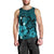 Hawaiian Map Big Turtle Hibiscus Plumeria Tribal Polynesian Tank Top - Turquoise - AH Black - Polynesian Pride