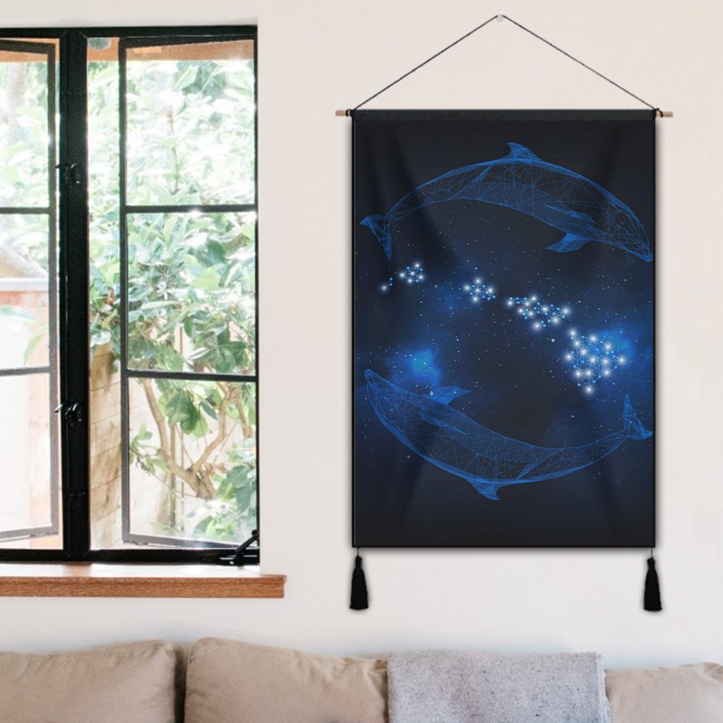Hawaiian Map Galaxy Zodiac Dolphin Polynesian Hanging Poster - AH - Polynesian Pride