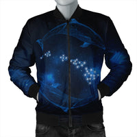 Hawaiian Map Galaxy Zodiac Dolphin Polynesian Bomber Jacket - AH Black Unisex - Polynesian Pride