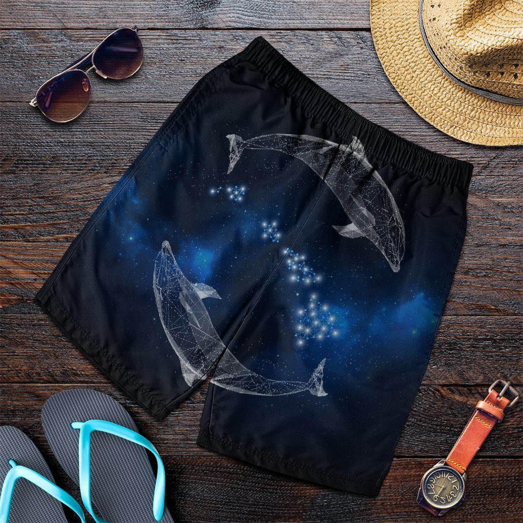 Hawaiian Map Galaxy Zodiac Dolphin White Polynesian Men's Shorts - AH Art - Polynesian Pride