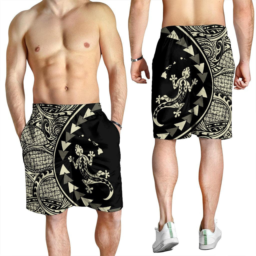 Hawaiian Map Gecko Tattoo Kakau Polynesian Men's Shorts Beige AH - Polynesian Pride