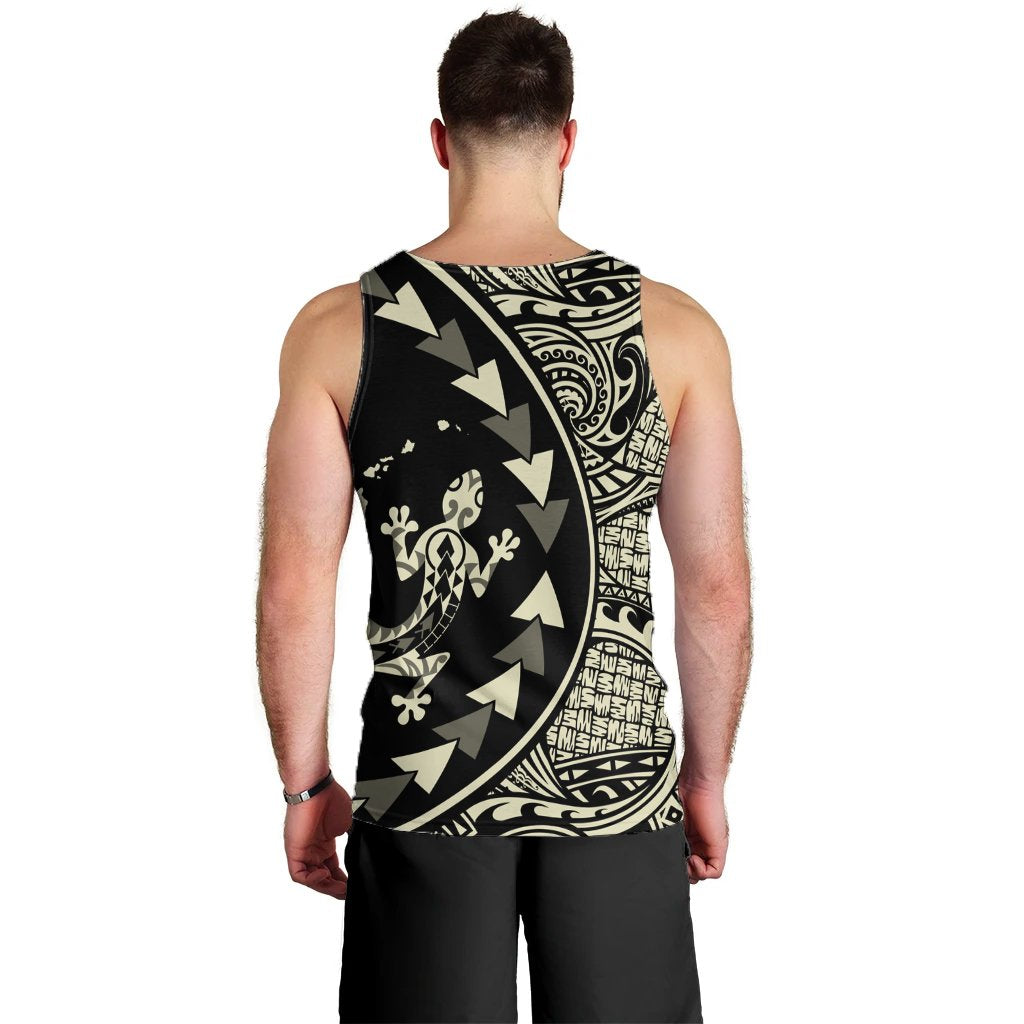 Hawaiian Map Gecko Tattoo Kakau Polynesian Tank Top Beige AH - Polynesian Pride