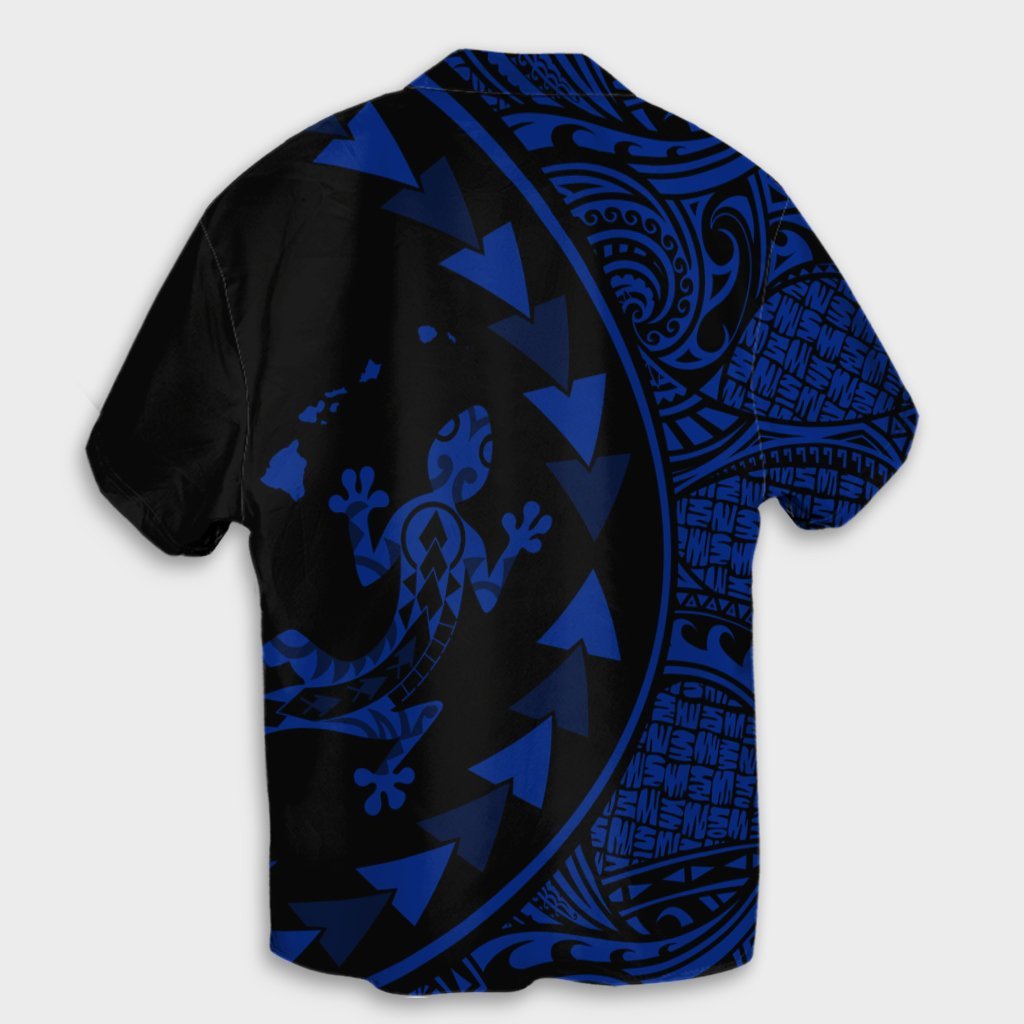 Hawaiian Map Gecko Tattoo Kakau Polynesian Hawaiian Shirt Blue AH - Polynesian Pride