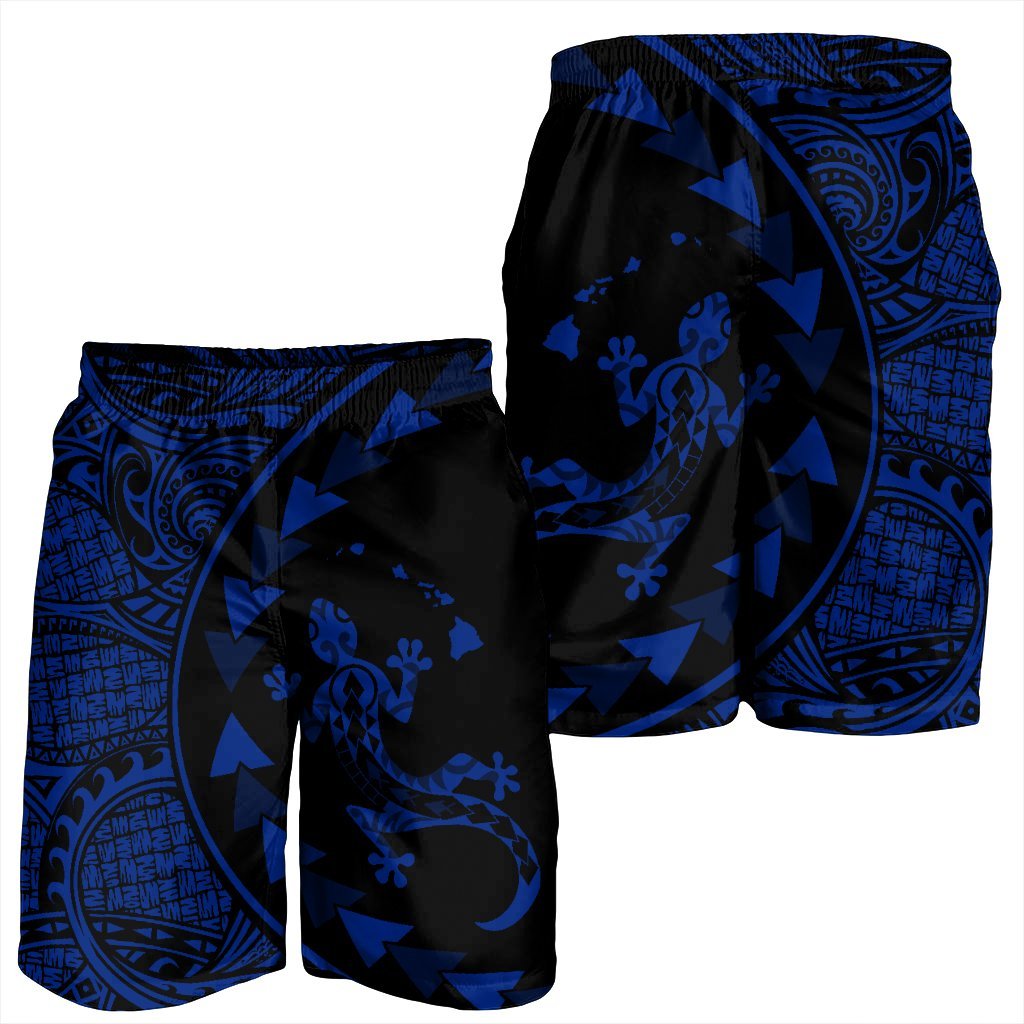 Hawaiian Map Gecko Tattoo Kakau Polynesian Men's Shorts Blue AH - Polynesian Pride