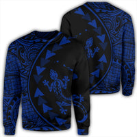 Hawaiian Map Gecko Tattoo Kakau Polynesian Sweatshirt Blue AH Unisex Black - Polynesian Pride