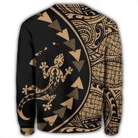 Hawaiian Map Gecko Tattoo Kakau Polynesian Sweatshirt Gold AH - Polynesian Pride