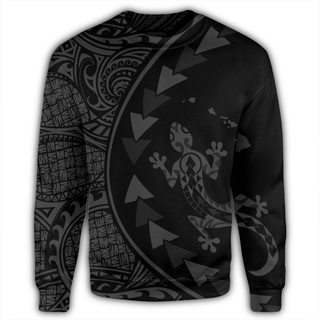 Hawaiian Map Gecko Tattoo Kakau Polynesian Sweatshirt Gray AH - Polynesian Pride