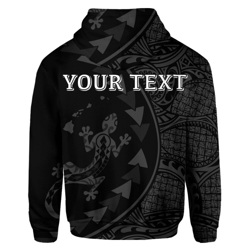 Custom Hawaiian Map Gecko Tattoo Kakau Polynesian Hoodie Gray - Polynesian Pride