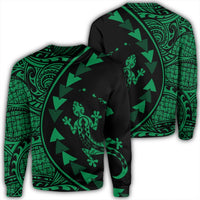 Hawaiian Map Gecko Tattoo Kakau Polynesian Sweatshirt Green AH Unisex Black - Polynesian Pride