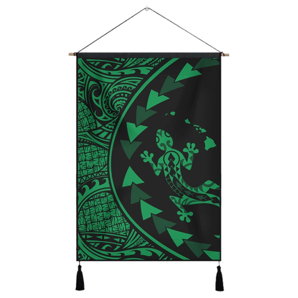 Hawaiian Map Gecko Tattoo Kakau Polynesian Hanging Poster Green AH Hanging Poster Cotton And Linen - Polynesian Pride