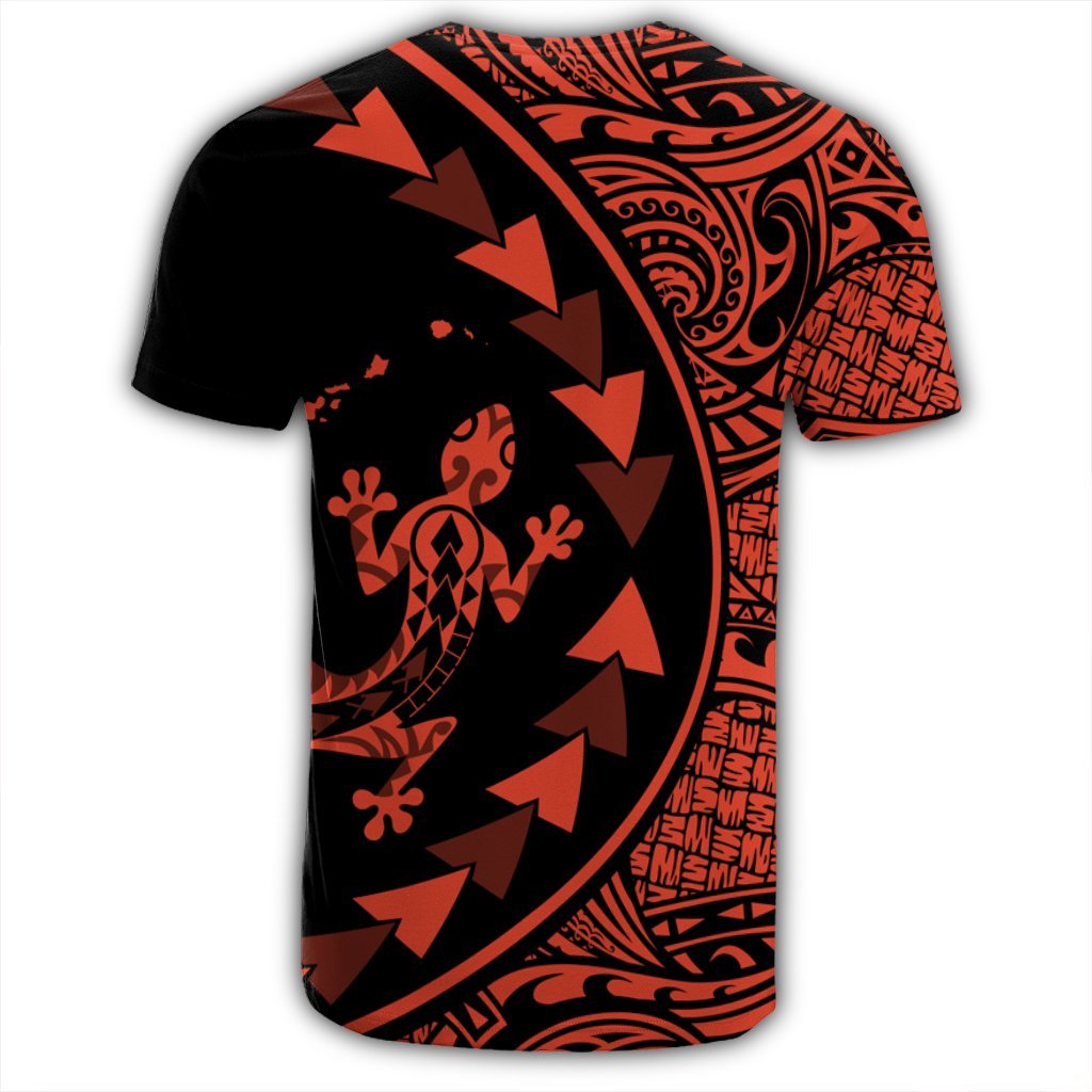 Hawaiian Map Gecko Tattoo Kakau Polynesian T Shirt Orange - Polynesian Pride