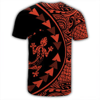 Hawaiian Map Gecko Tattoo Kakau Polynesian T Shirt Orange - Polynesian Pride