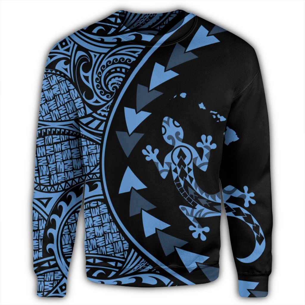Hawaiian Map Gecko Tattoo Kakau Polynesian Sweatshirt Pastel Blue AH - Polynesian Pride