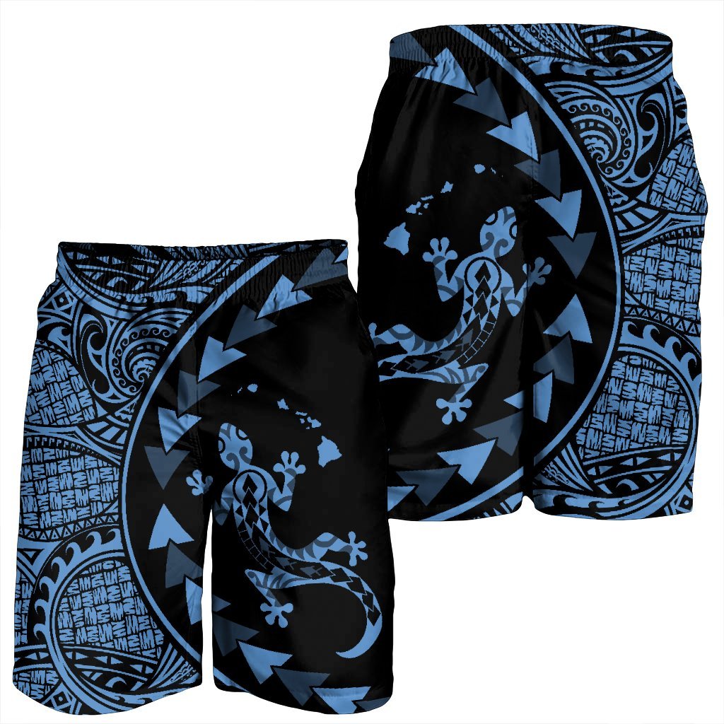 Hawaiian Map Gecko Tattoo Kakau Polynesian Men's Shorts Pastel Blue AH - Polynesian Pride