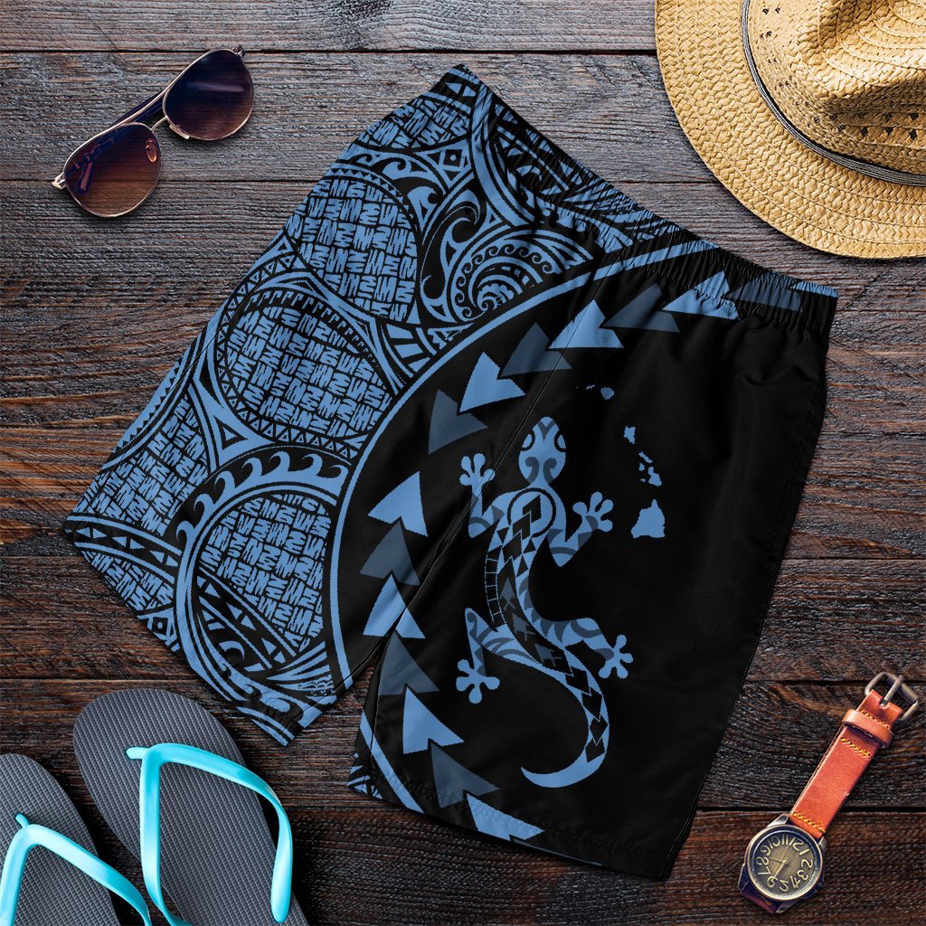 Hawaiian Map Gecko Tattoo Kakau Polynesian Men's Shorts Pastel Blue AH Art - Polynesian Pride