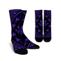 Hawaiian Map Gecko Tattoo Kakau Polynesian Crew Socks Purple AH Crew Socks White - Polynesian Pride