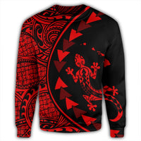 Hawaiian Map Gecko Tattoo Kakau Polynesian Sweatshirt Red AH - Polynesian Pride
