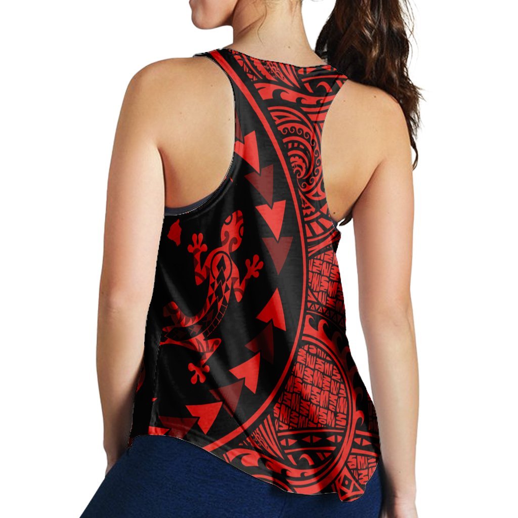 Hawaiian Map Gecko Tattoo Kakau Polynesian Racerback Tank Red AH - Polynesian Pride