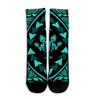 Hawaiian Map Gecko Tattoo Kakau Polynesian Crew Socks Turquoise AH - Polynesian Pride