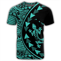 Hawaiian Map Gecko Tattoo Kakau Polynesian T Shirt Turquoise - Polynesian Pride